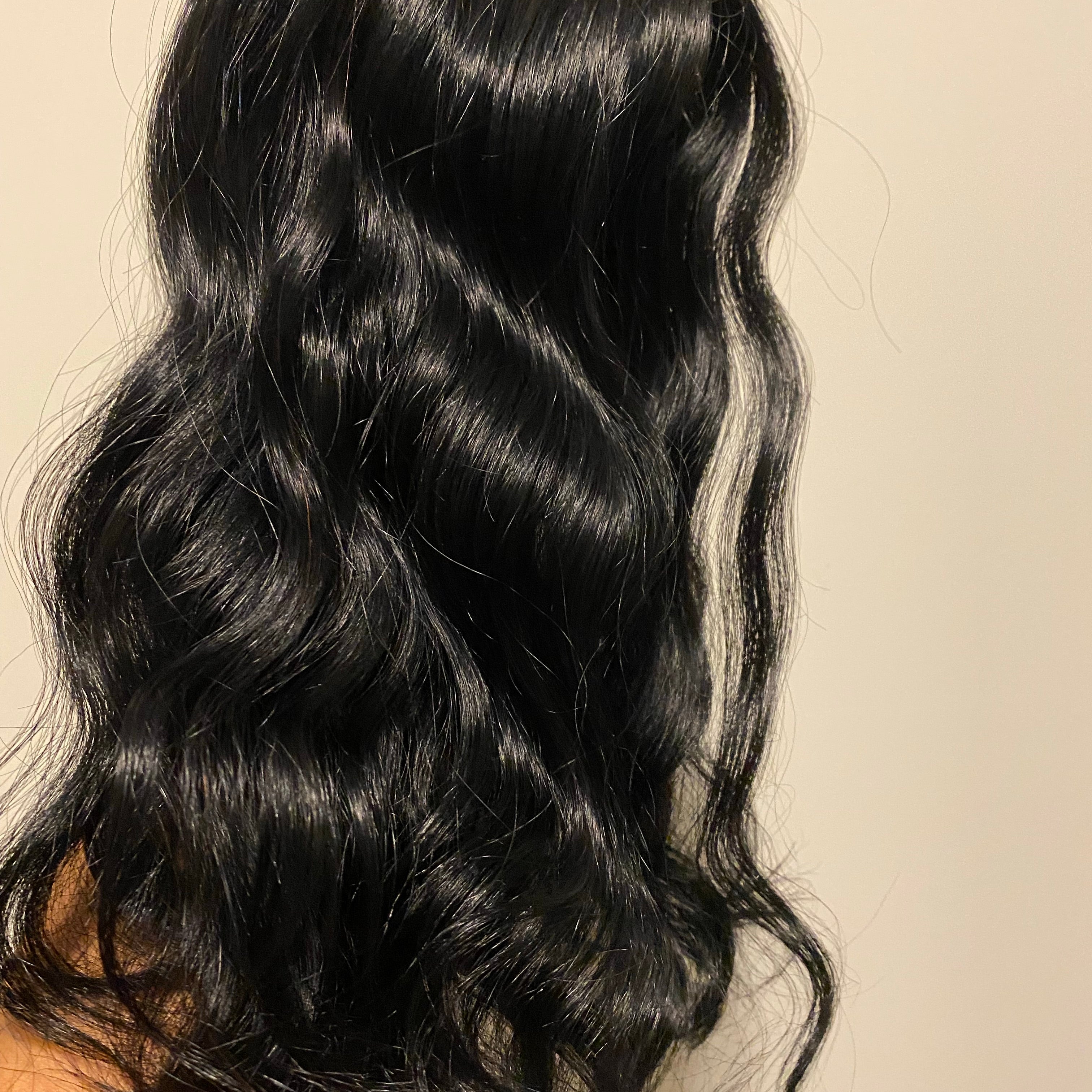 Wigs Light Coverage Topper - 100% Luxury Human Hair Wavy Jet Black / 14' - The Extension Bar