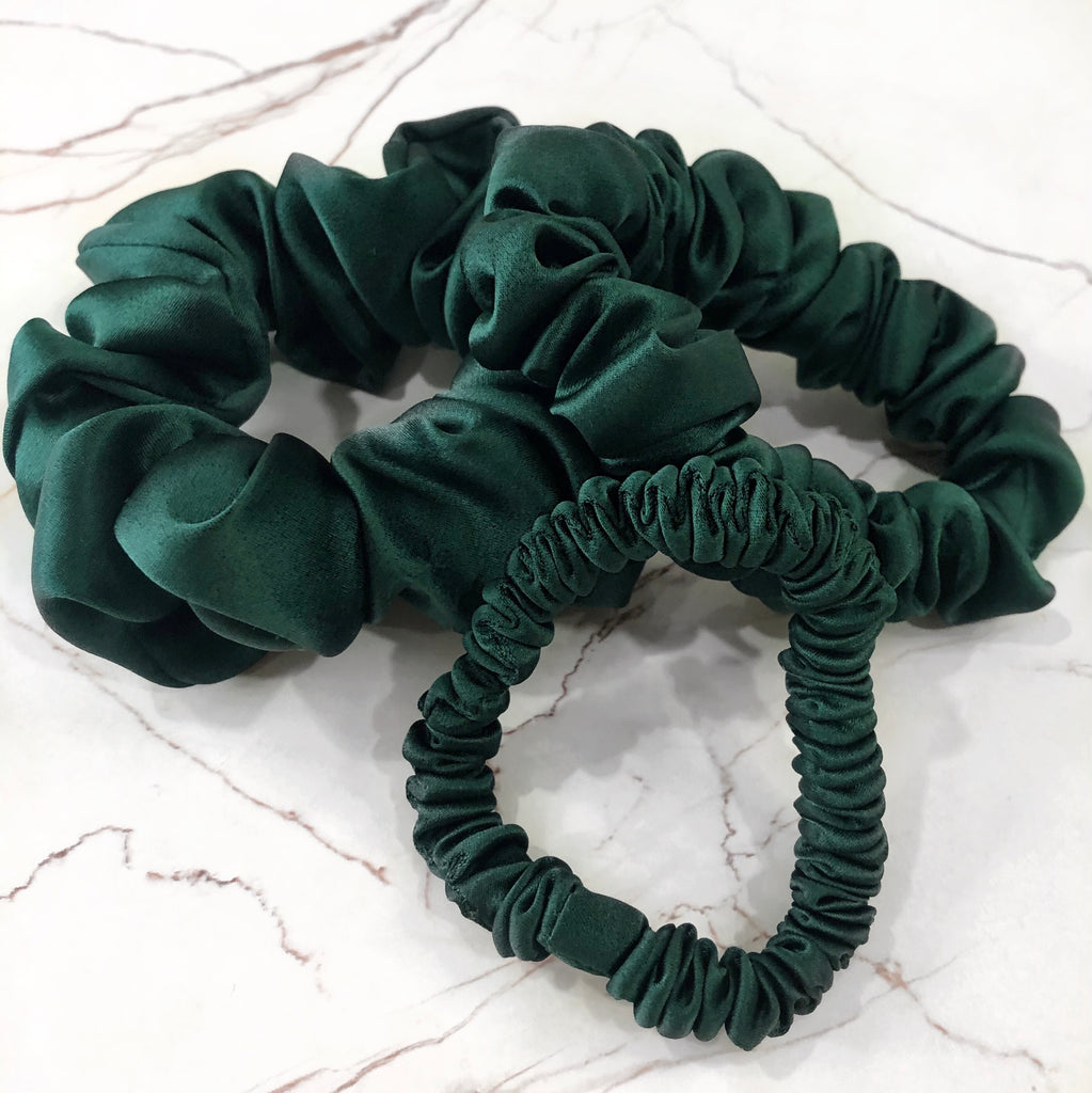 Headbands Mulberry Silk Scrunchies Emerald Green / Small - The Extension Bar