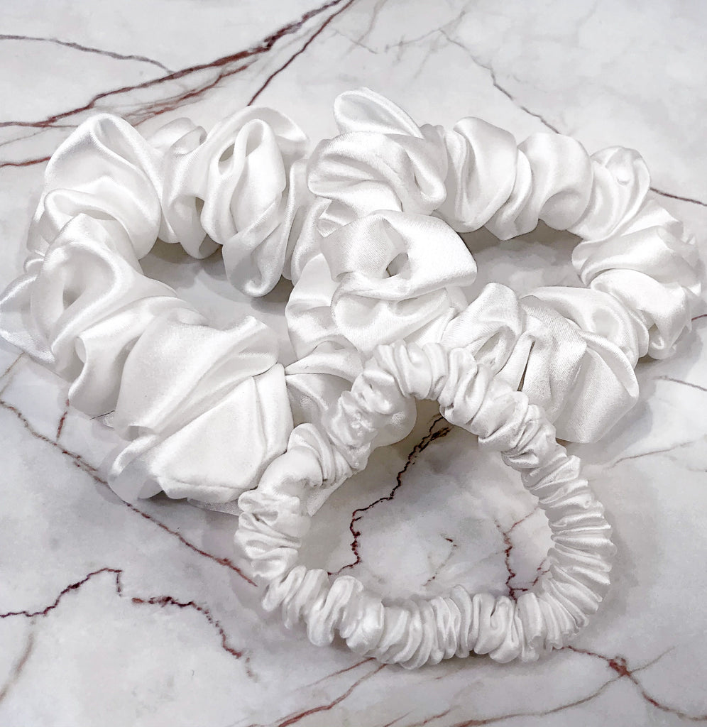 Headbands Mulberry Silk Scrunchies White / Small - The Extension Bar